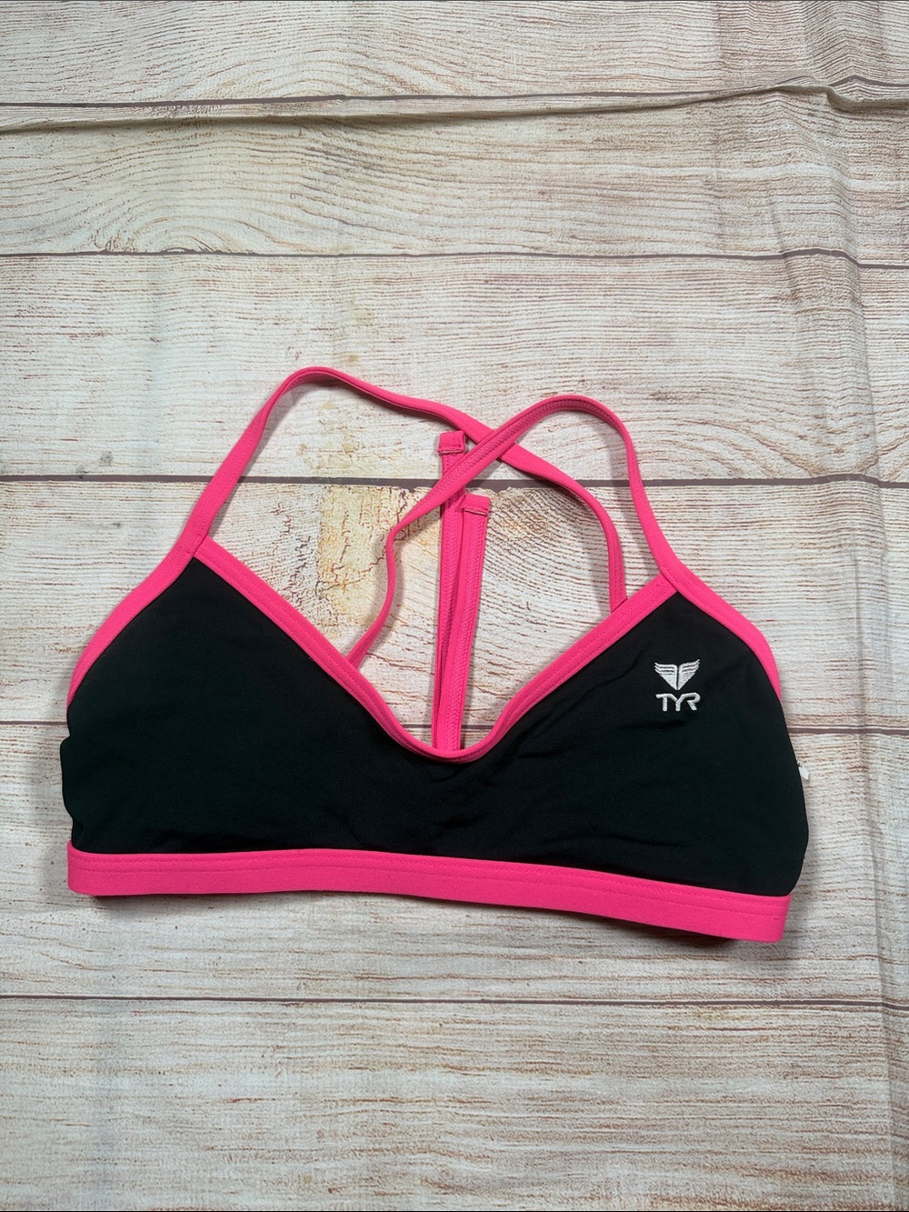 TYR Black and Pink Strappy Competitive Lap Swim Sporty Bikini Top